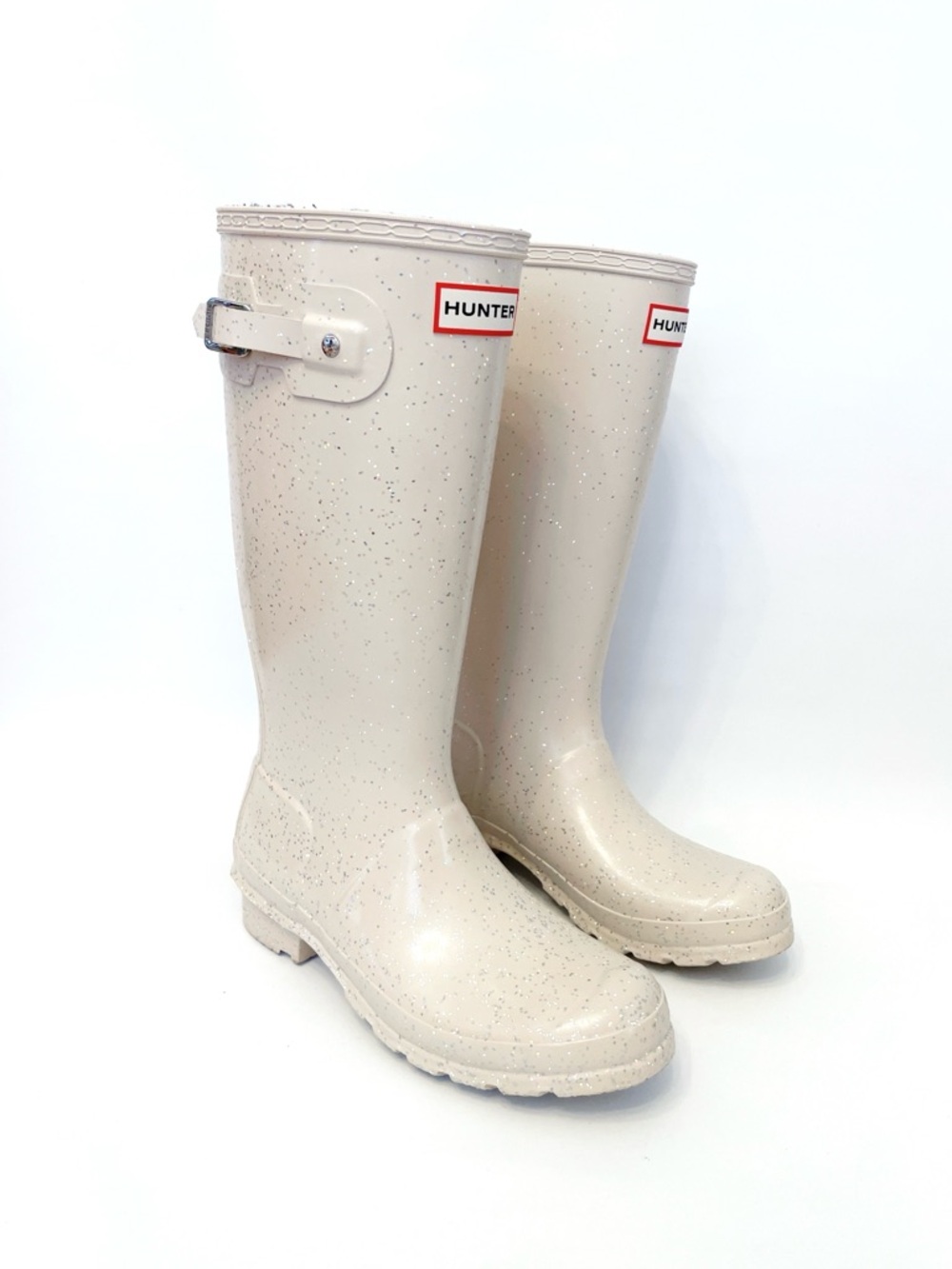 Hunter Cream Original Glitter Rubber Rain Shoes with Embossed Logo - Picture 4 of 11